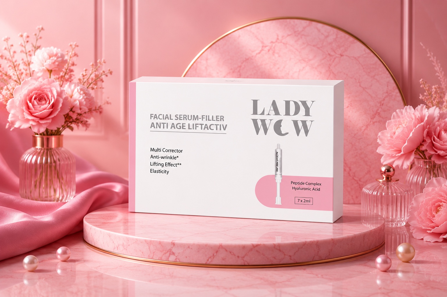Serum-Filler Anti Age Liftactiv LADY WOW trên nền trang trí spa