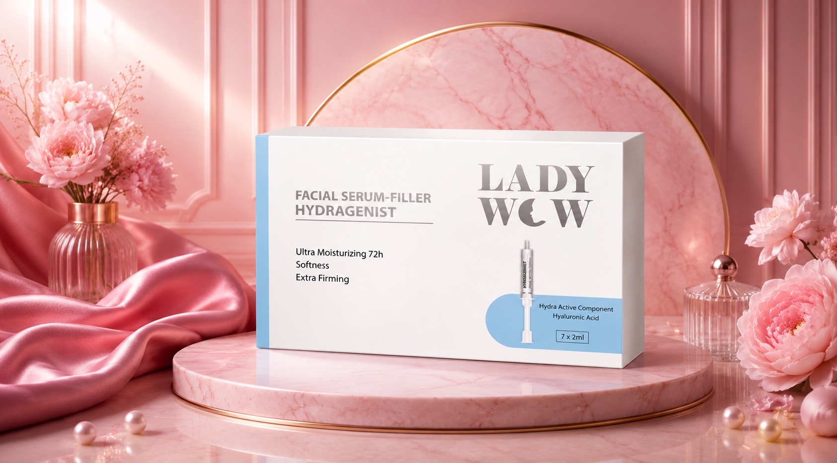 Serum-Filler Hydragenist LADY WOW trên nền trang trí spa
